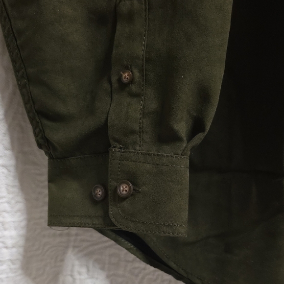 Men's Olive Green Tan Jacket Shirt Hunting Long Sleeve Button Down Winter Warm - Picture 6 of 11